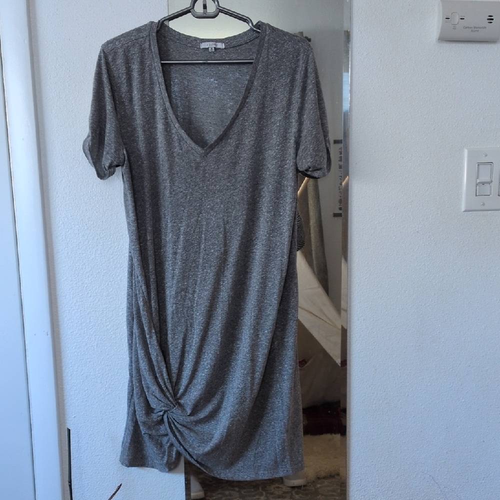 Gray V-Neck Knot Front T-Shirt Dress
